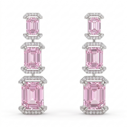 Emerald-Cut Pink Gemstone & Lab-Grown Diamond Drop Earrings | 16.985 CT | 18K White Gold