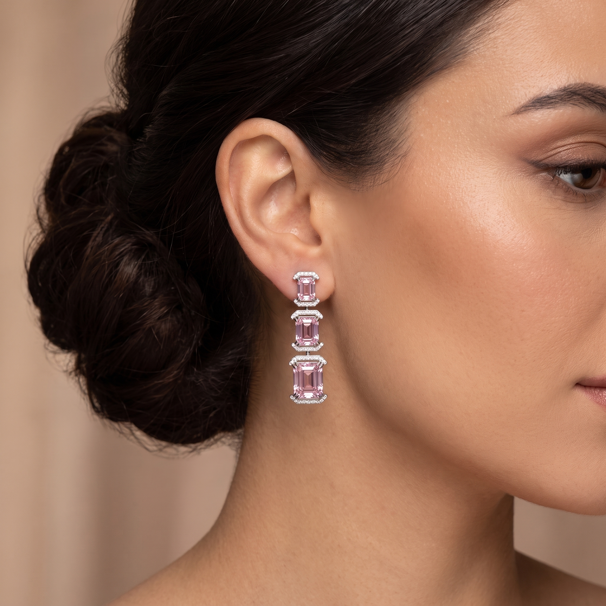Emerald-Cut Pink Gemstone & Lab-Grown Diamond Drop Earrings | 16.985 CT | 18K White Gold Secondary image