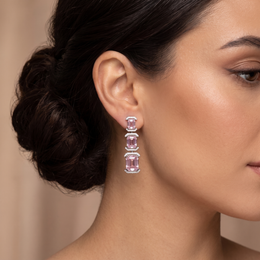 Emerald-Cut Pink Gemstone & Lab-Grown Diamond Drop Earrings | 16.985 CT | 18K White Gold