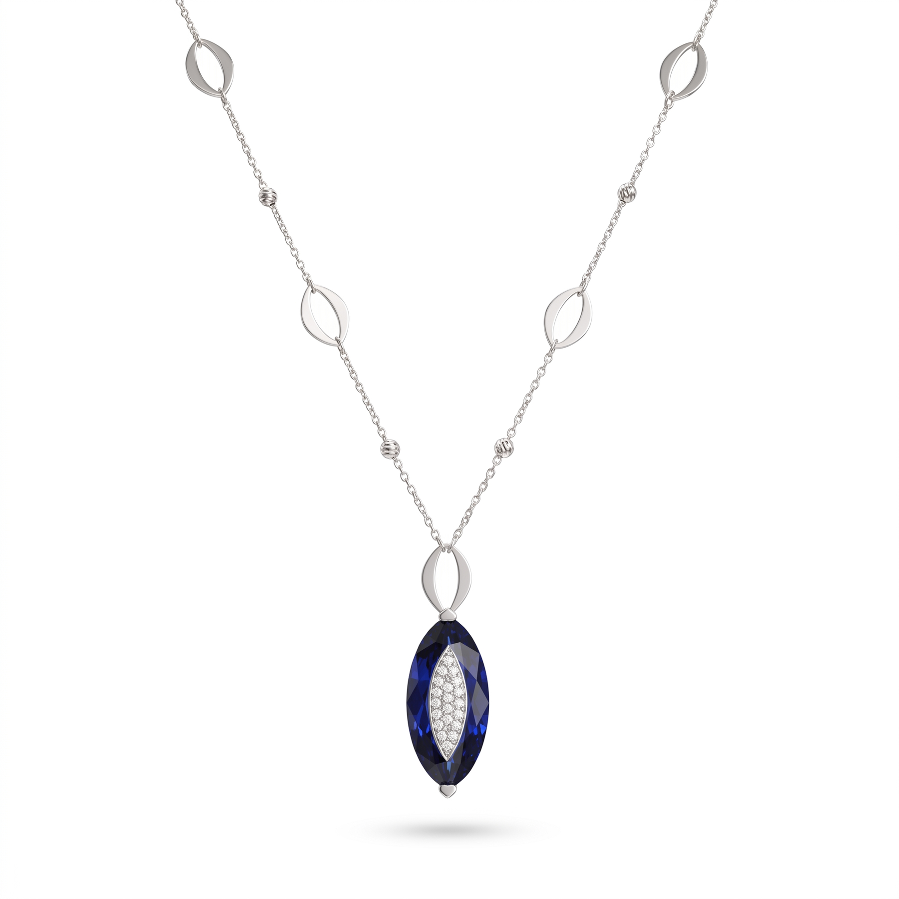 Blue Gemstone & Lab-Grown Diamond Pendant Necklace | 8.00 CT Gemstone | 0.15 CT Diamonds | 18K White Gold