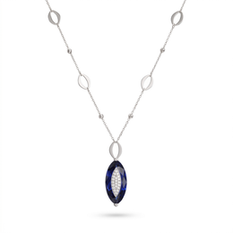 Blue Gemstone & Lab-Grown Diamond Pendant Necklace | 8.00 CT Gemstone | 0.15 CT Diamonds | 18K White Gold