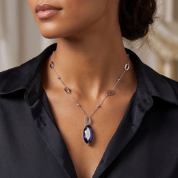 Blue Gemstone & Lab-Grown Diamond Pendant Necklace | 8.00 CT Gemstone | 0.15 CT Diamonds | 18K White Gold