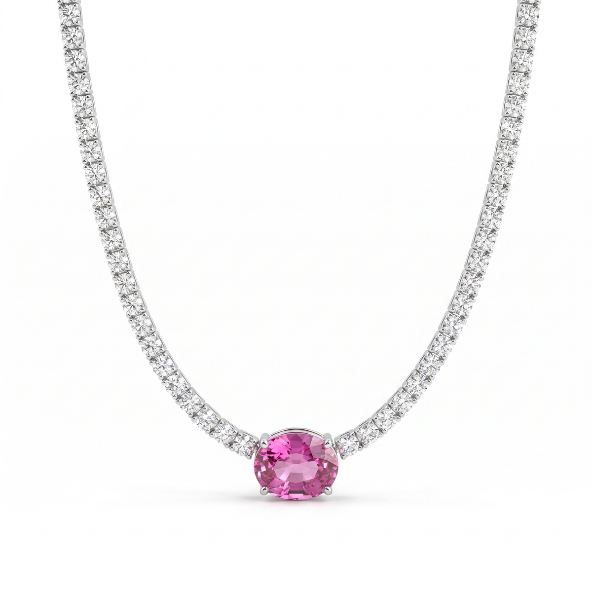Pink Gemstone & Lab-Grown Diamond Tennis Necklace | 6.34 CT Diamonds | 18K White Gold Main image