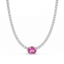 Pink Gemstone & Lab-Grown Diamond Tennis Necklace | 6.34 CT Diamonds | 18K White Gold