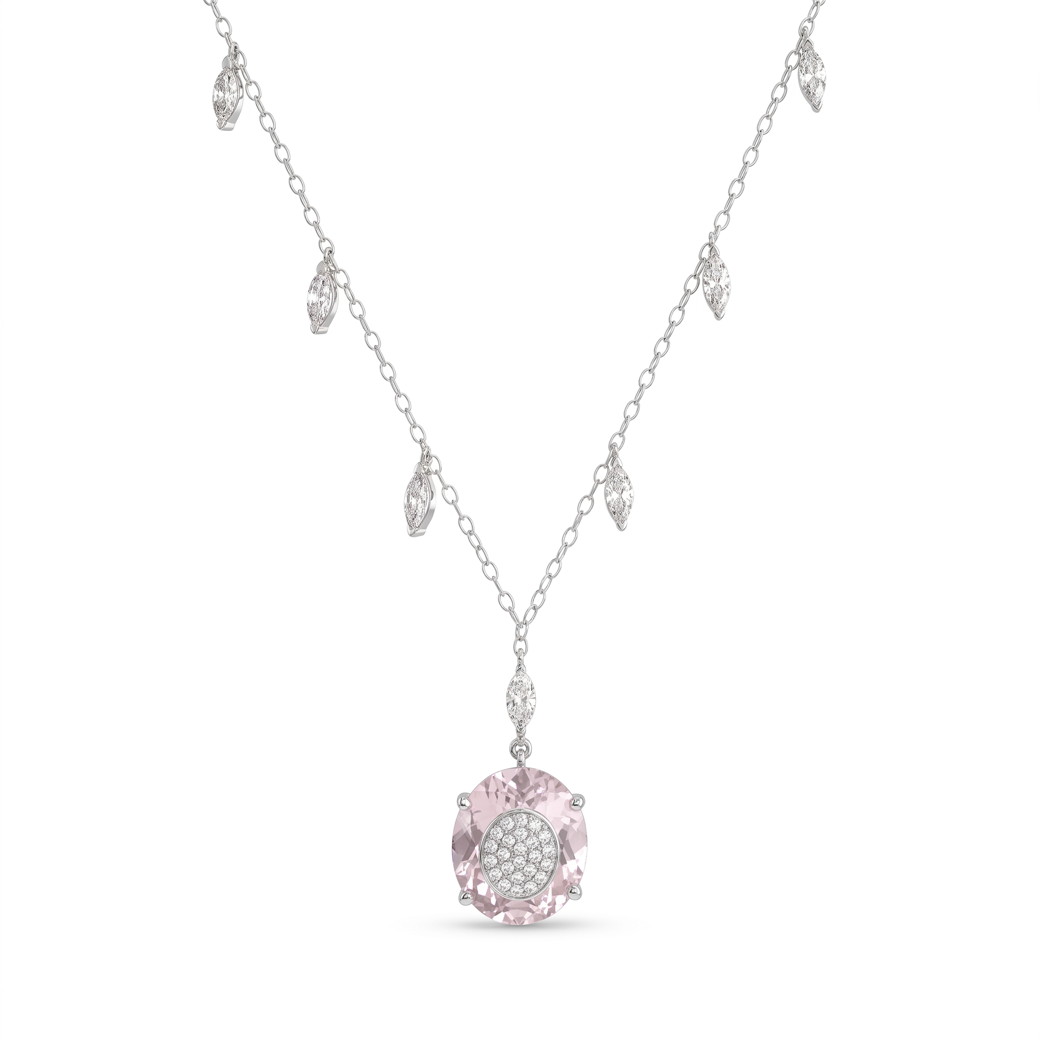 Lab-Grown Diamond & Pink Gemstone Pendant Necklace | 5.64 CT Total | 18K White Gold | IGI Certified | Saleh Sallom Secondary image