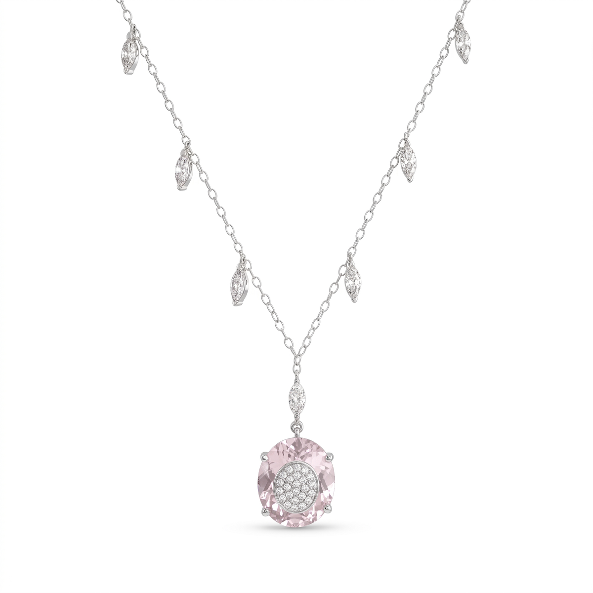Lab-Grown Diamond & Pink Gemstone Pendant Necklace | 5.64 CT Total | 18K White Gold | IGI Certified | Saleh Sallom