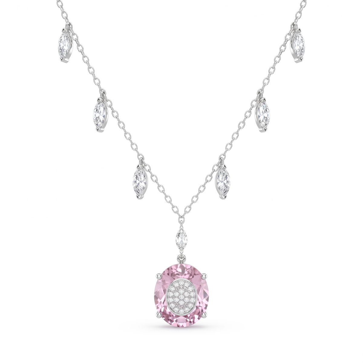 Lab-Grown Diamond & Pink Gemstone Pendant Necklace | 5.64 CT Total | 18K White Gold | IGI Certified | Saleh Sallom Main image