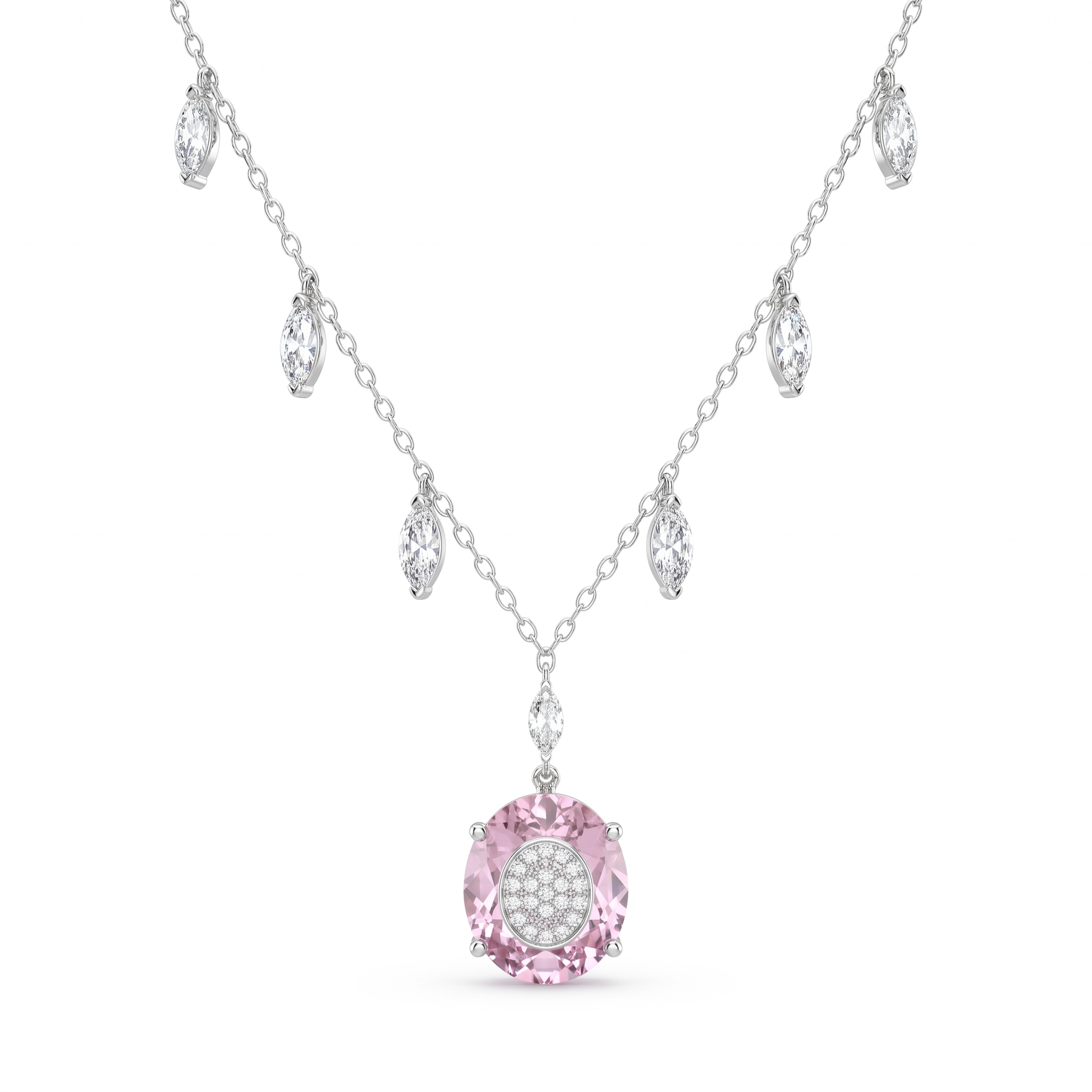 Pink Gemstone & Lab-Grown Diamond Drop Necklace | 5.64 CT Diamonds | 18K White Gold