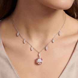 Pink Gemstone & Lab-Grown Diamond Drop Necklace | 5.64 CT Diamonds | 18K White Gold