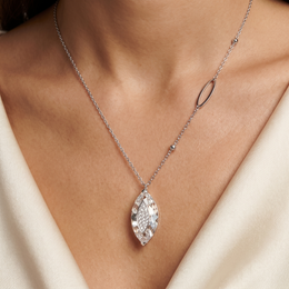White Gemstone & Lab-Grown Diamond Marquise Pendant Necklace | 0.15 CT Diamonds | 18K White Gold