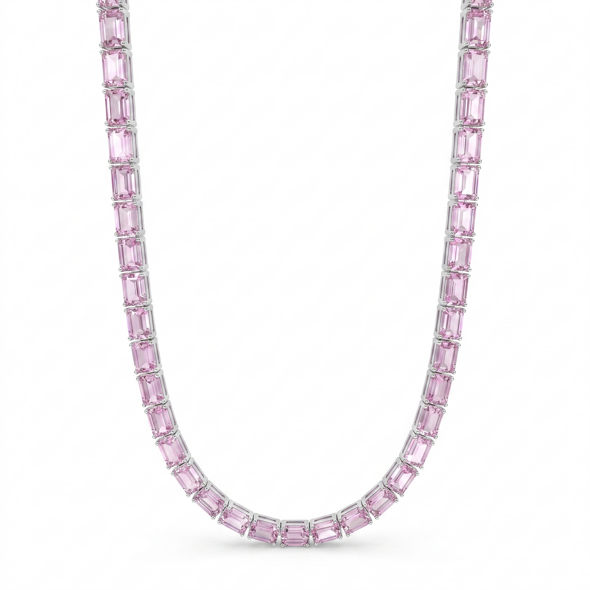 Emerald-Cut Pink Gemstone Tennis Necklace | 47.45 CT | 18K White Gold Main image