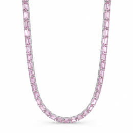 Emerald-Cut Pink Gemstone Tennis Necklace | 47.45 CT | 18K White Gold