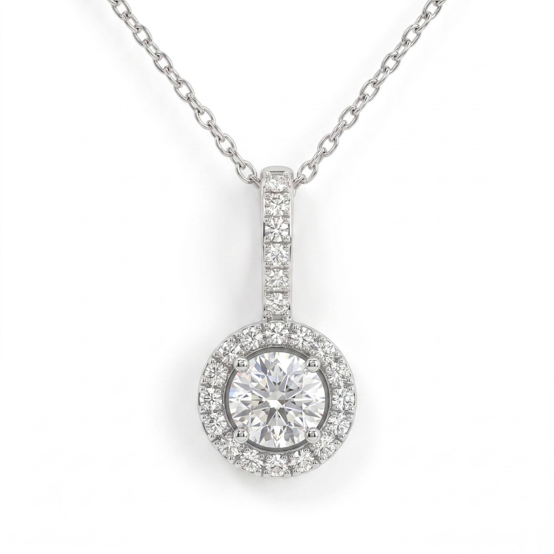 Lab-Created Diamond Halo Pendant Necklace | 1.34 CT | 18K White Gold