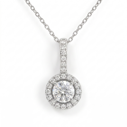 Lab-Created Diamond Halo Pendant Necklace | 1.34 CT | 18K White Gold