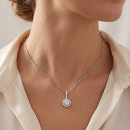 Lab-Created Diamond Halo Pendant Necklace | 1.34 CT | 18K White Gold