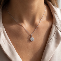 Lab-Created Diamond Halo Pendant Necklace | 1.34 CT | 18K White Gold