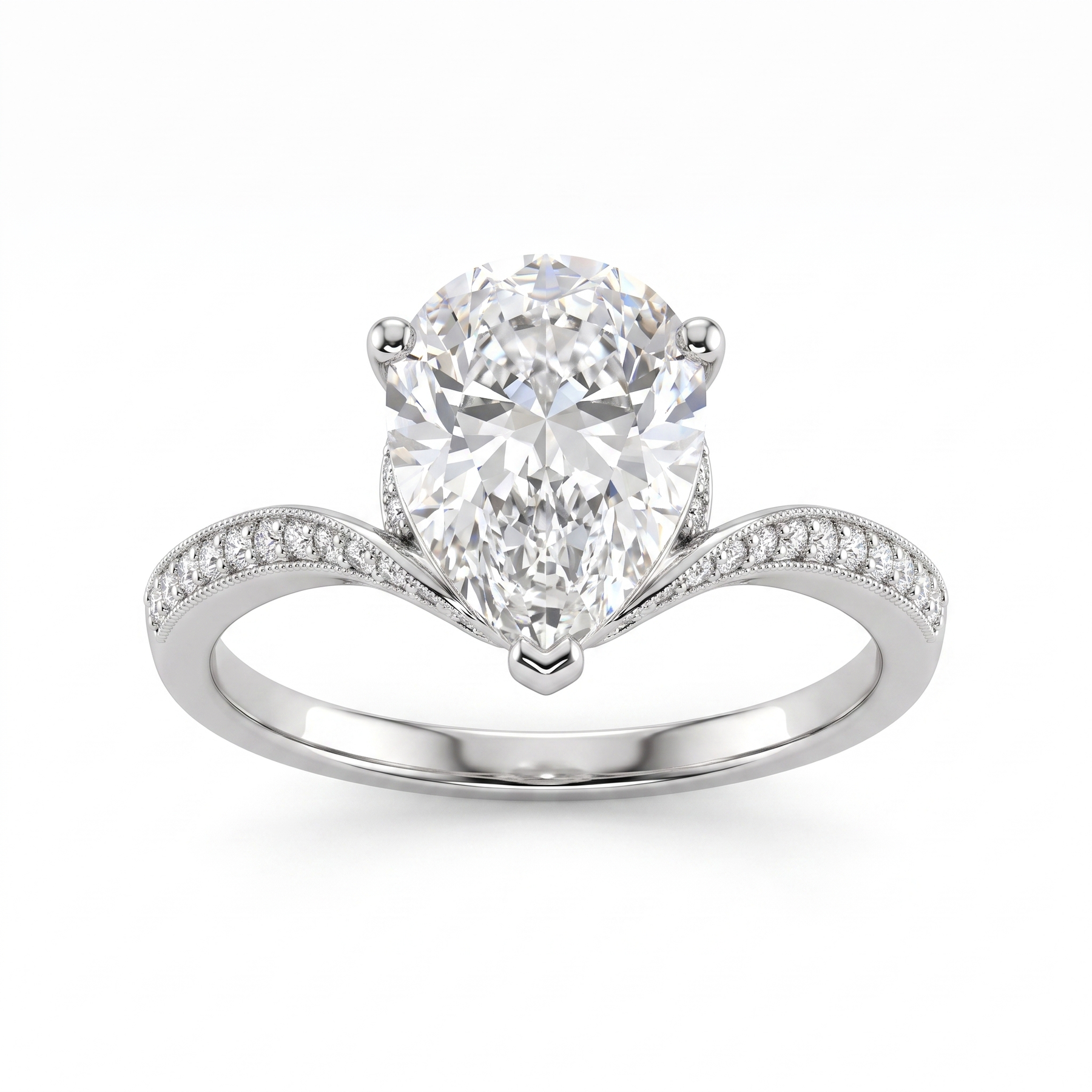 Lab-Created Pear-Shaped Diamond Engagement Ring | 3.00 CT | 18K White Gold
