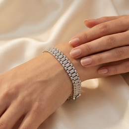 Lab-Created Diamond Wide Link Bracelet | 18K White Gold