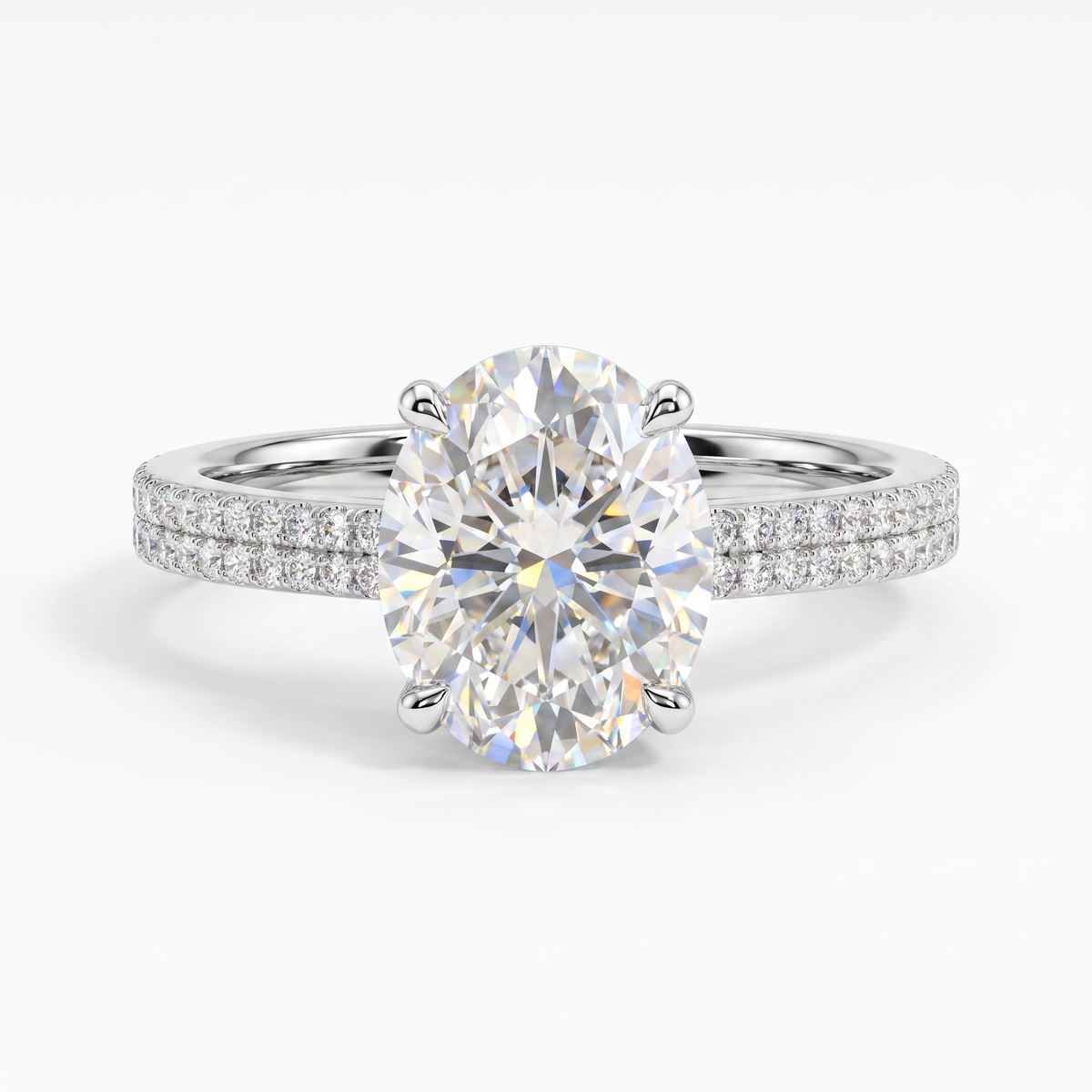 Lab-Created Oval Diamond Engagement Ring | 3.00 CT Diamonds | 18K White Gold Main image