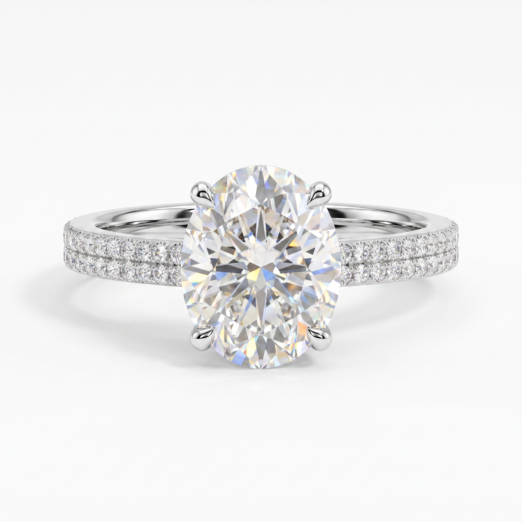 Lab-Created Oval Diamond Engagement Ring | 3.00 CT Diamonds | 18K White Gold