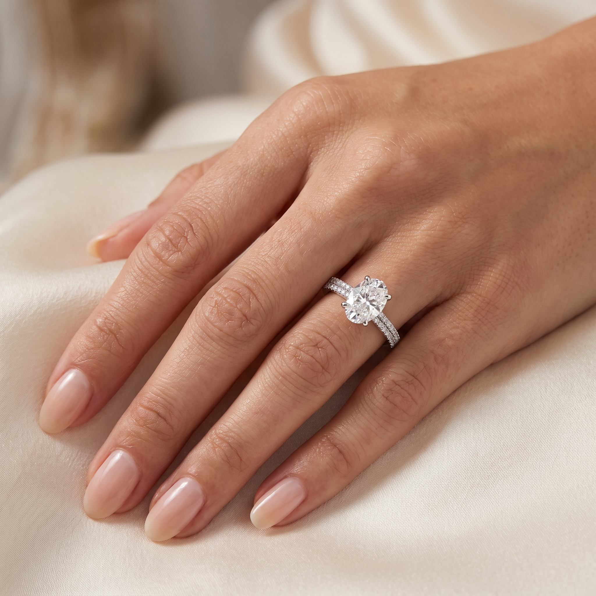 Lab-Created Oval Diamond Engagement Ring | 3.00 CT Diamonds | 18K White Gold Secondary image