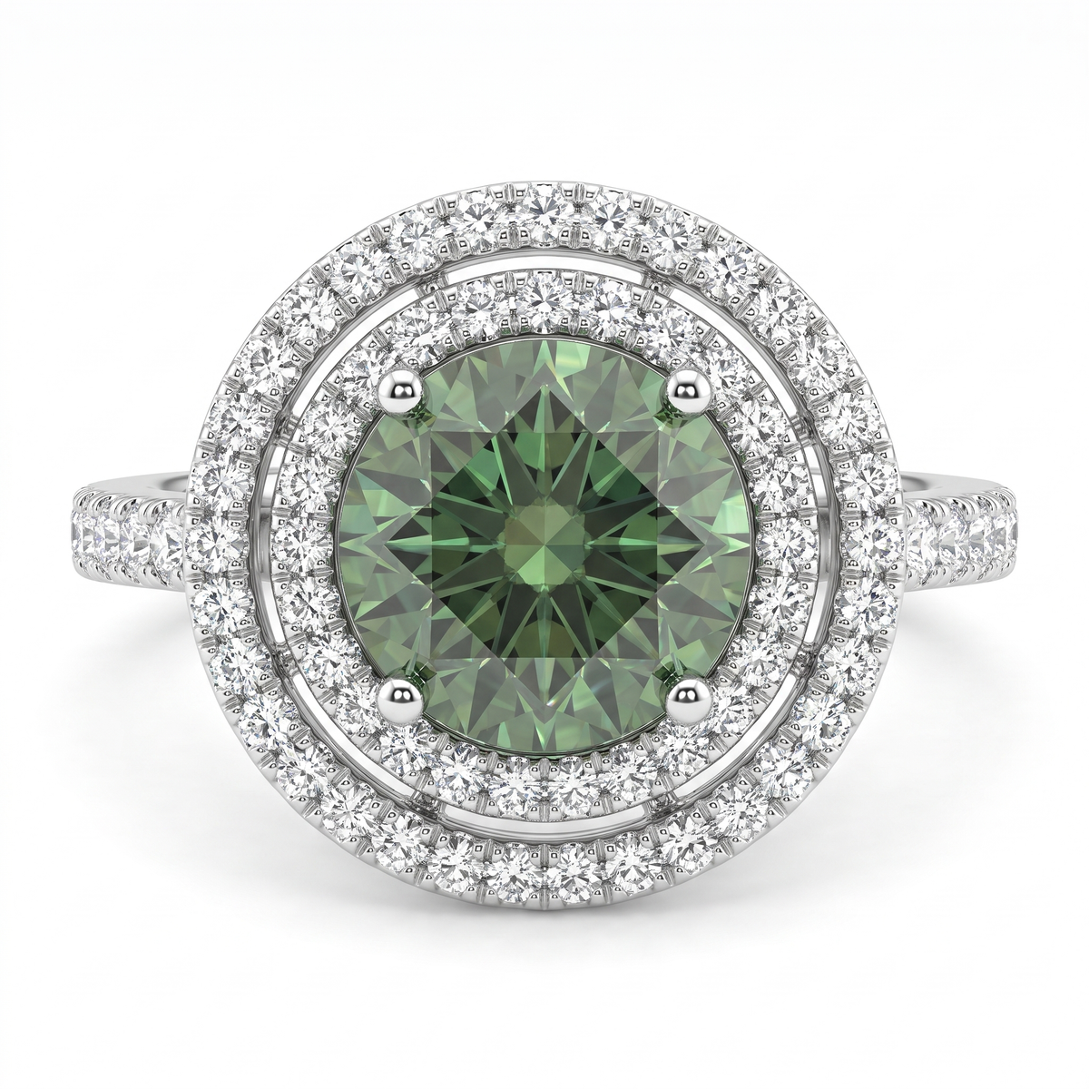 Lab-Created Green Diamond Double Halo Ring | 3.11 CT Diamonds | 18K White Gold Main image