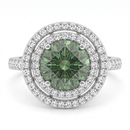 Lab-Created Green Diamond Double Halo Ring | 3.11 CT Diamonds | 18K White Gold