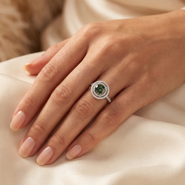 Lab-Created Green Diamond Double Halo Ring | 3.11 CT Diamonds | 18K White Gold