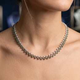 Lab-Created Diamond & Green Gemstone Necklace | 7.95 CT Diamonds | 18K White Gold