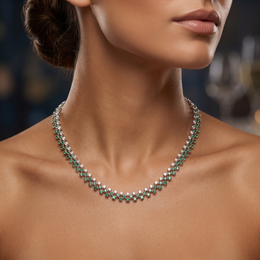Lab-Created Diamond & Green Gemstone Necklace | 7.95 CT Diamonds | 18K White Gold