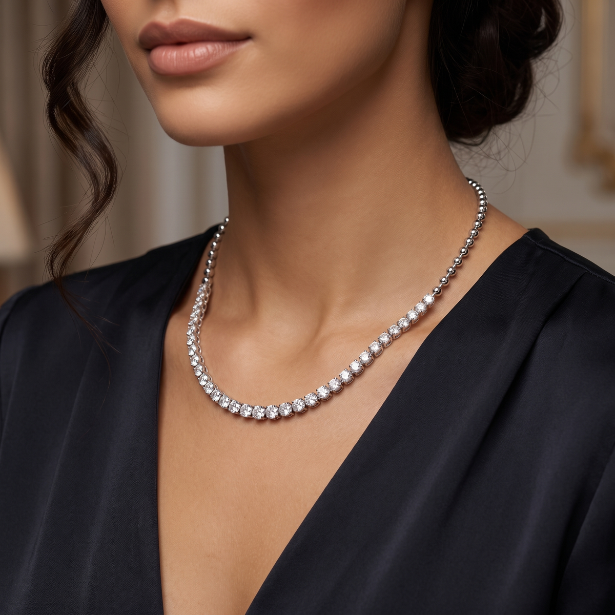 Lab-Created Diamond Tennis Necklace | 6.90 CT Diamonds | VS1 | 18K White Gold