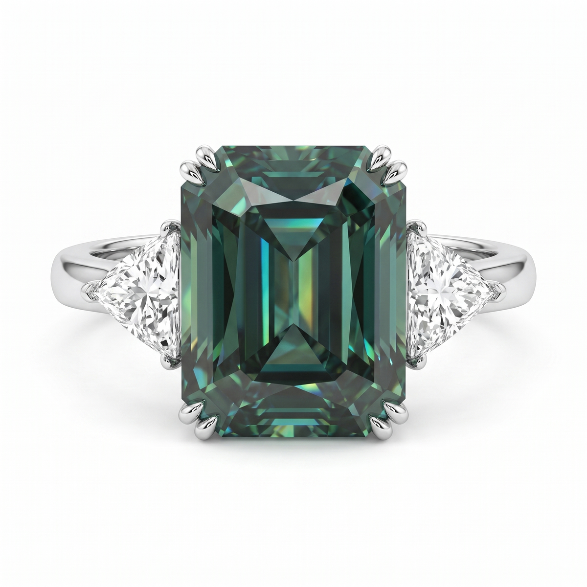 Lab-Created Green Diamond Three-Stone Ring | 6.27 CT Diamonds | VVS1 | 18K White Gold Main image