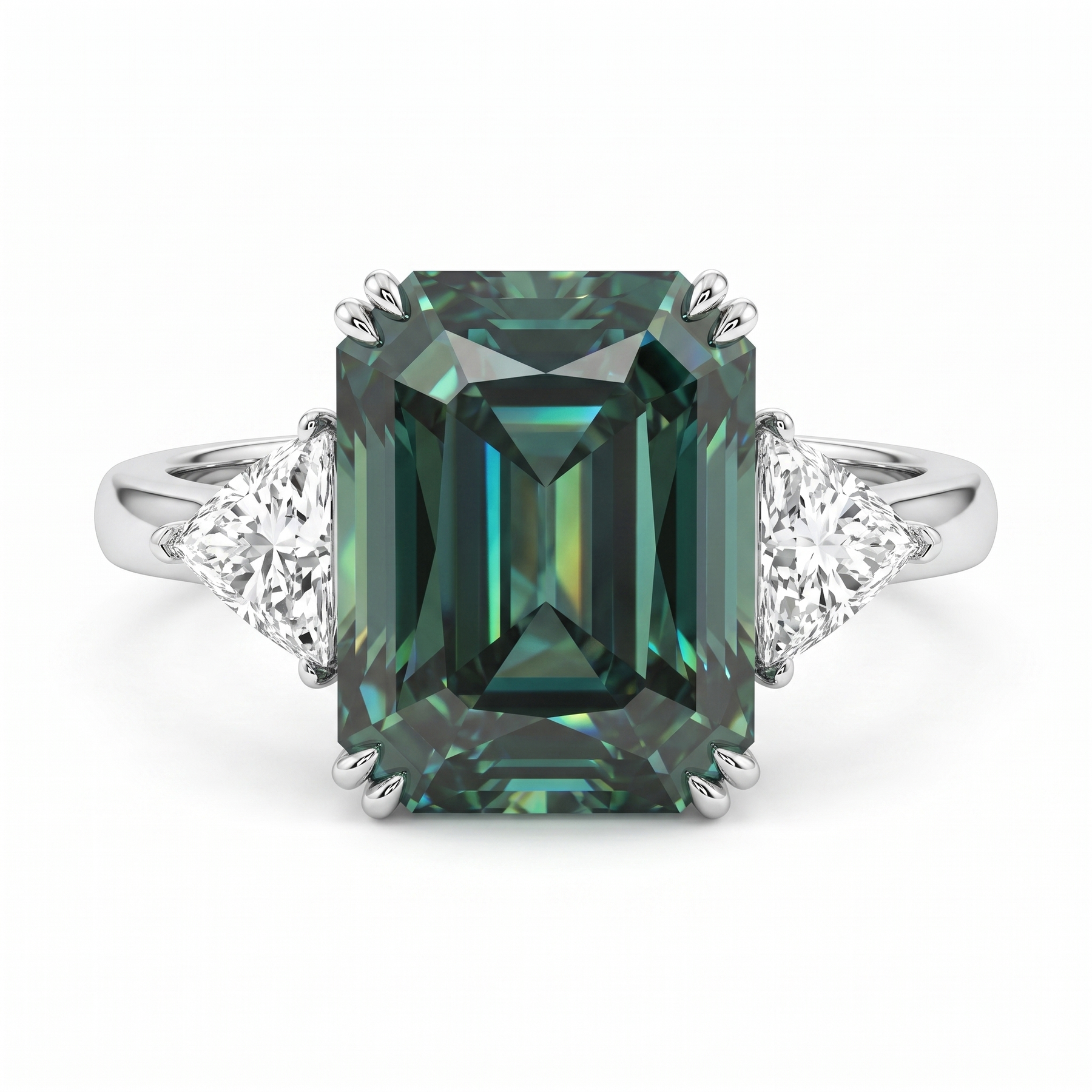 Lab-Created Green Diamond Three-Stone Ring | 6.27 CT Diamonds | VVS1 | 18K White Gold