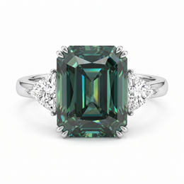 Lab-Created Green Diamond Three-Stone Ring | 6.27 CT Diamonds | VVS1 | 18K White Gold