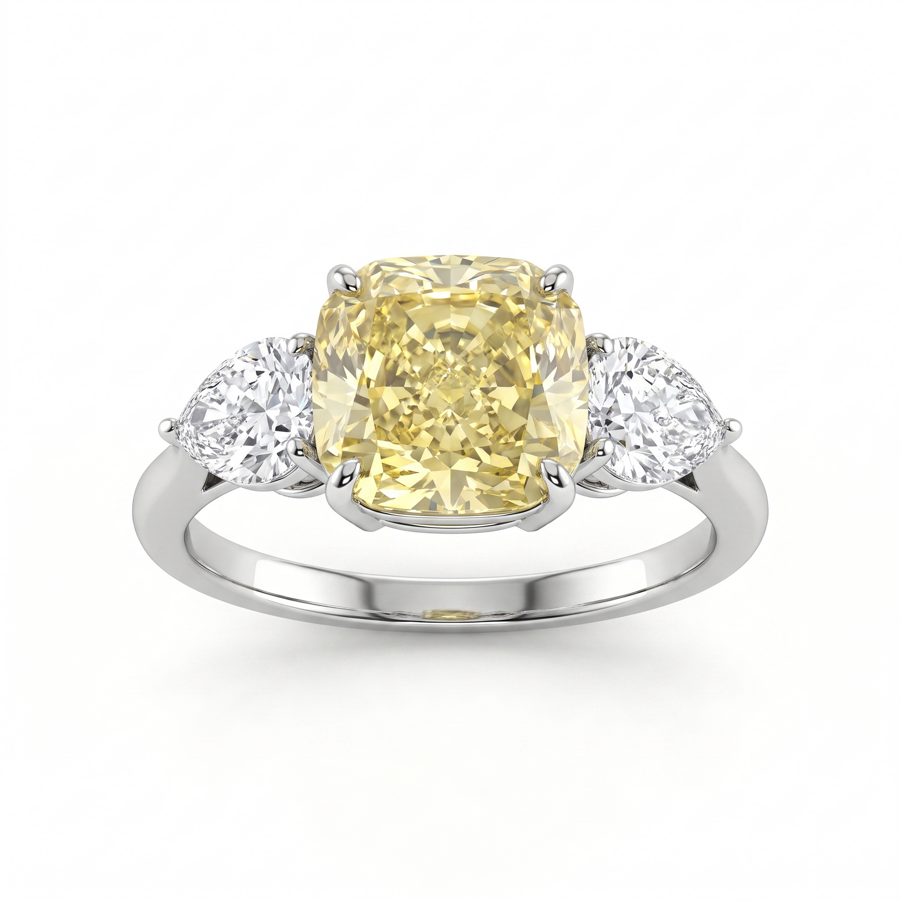 Lab-Created Yellow Diamond Three-Stone Ring | 5.35 CT Diamonds | 18K White Gold