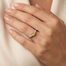 Lab-Created Yellow Diamond Three-Stone Ring | 5.35 CT Diamonds | 18K White Gold