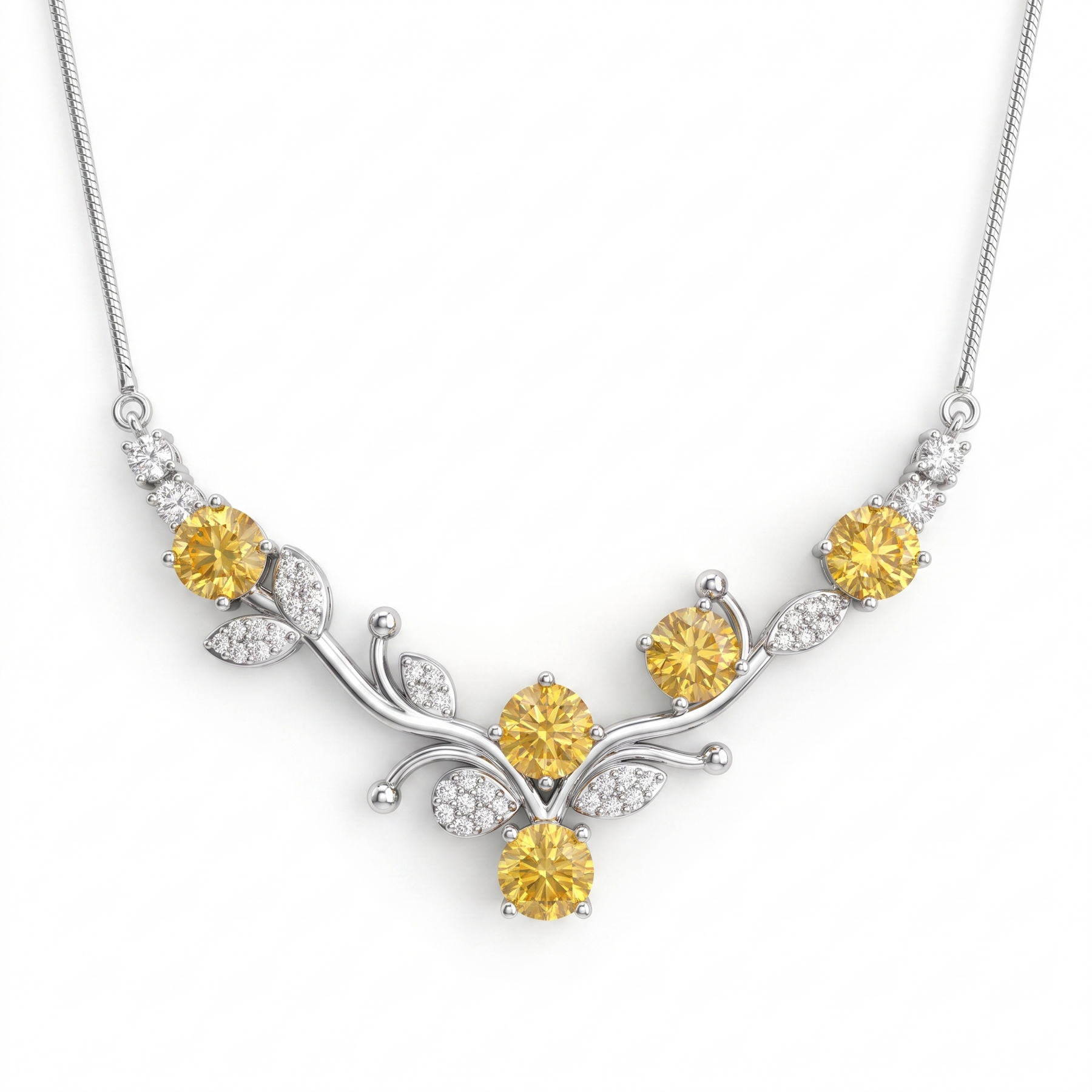 Lab-Created Yellow Diamond Floral Necklace | 6.00 CT Diamonds | 18K White Gold