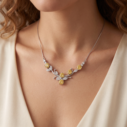 Lab-Created Yellow Diamond Floral Necklace | 6.00 CT Diamonds | 18K White Gold