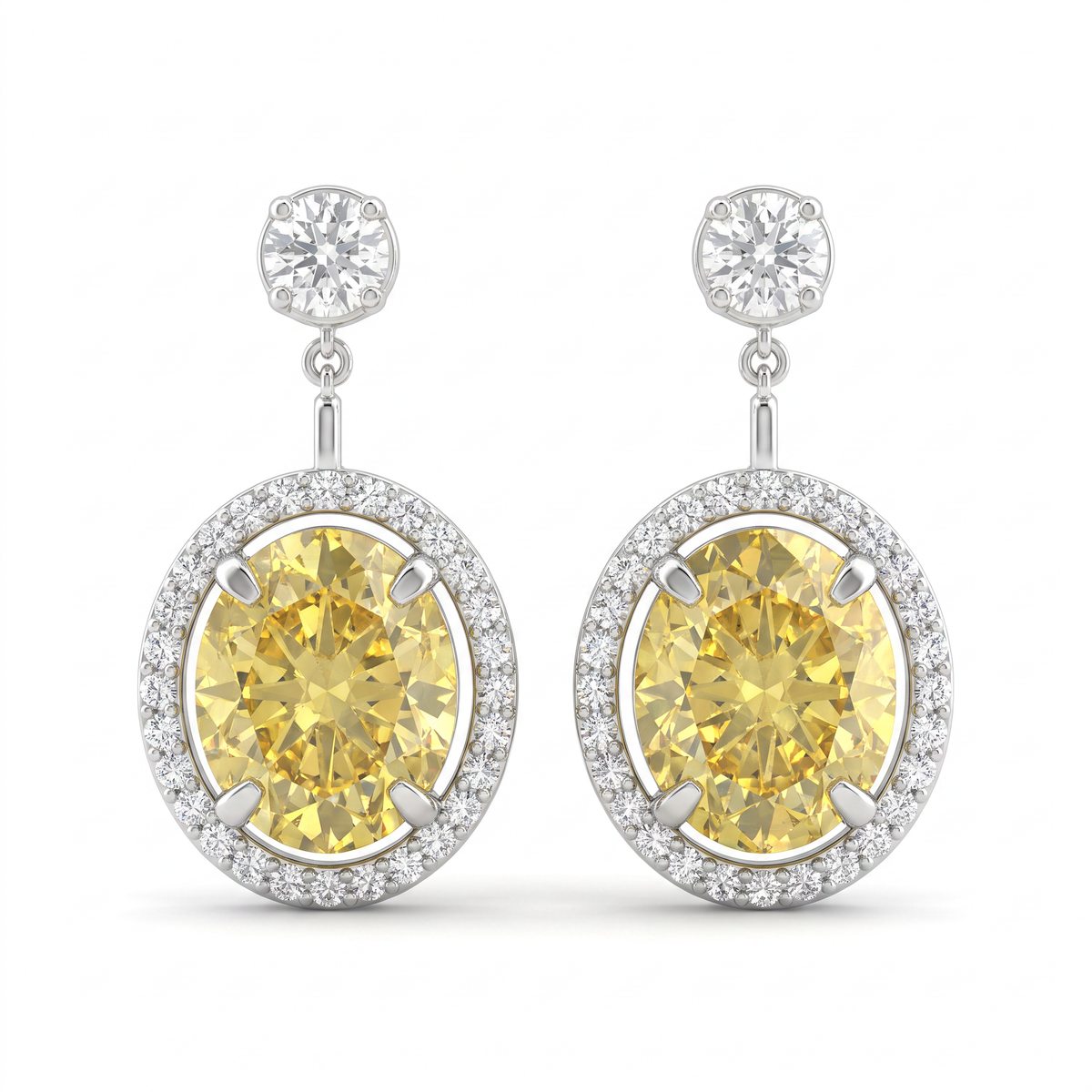 Lab-Created Yellow Diamond Halo Drop Earrings | 14.00 CT Diamonds | 18K White Gold Main image