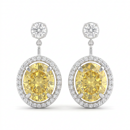Lab-Created Yellow Diamond Halo Drop Earrings | 14.00 CT Diamonds | 18K White Gold