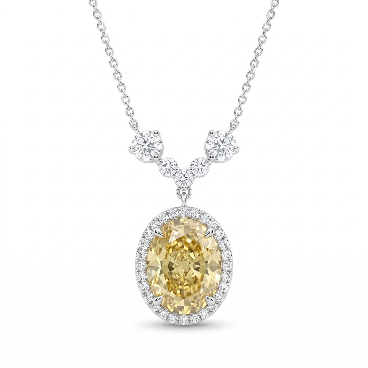 Lab-Created Yellow Diamond Halo Pendant Necklace | 8.44 CT Diamonds | 18K White Gold Main image