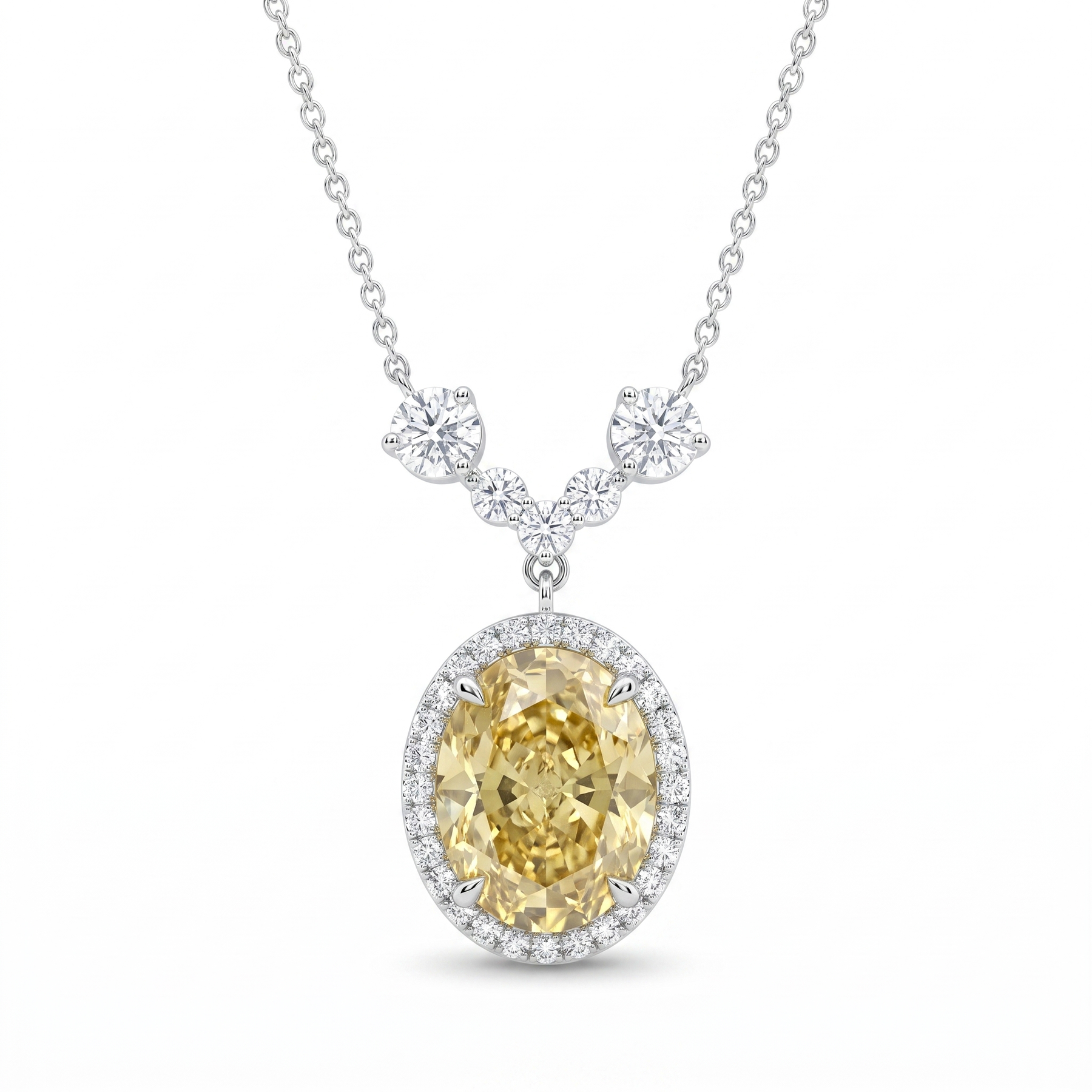 Lab-Created Yellow Diamond Halo Pendant Necklace | 8.44 CT Diamonds | 18K White Gold