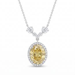 Lab-Created Yellow Diamond Halo Pendant Necklace | 8.44 CT Diamonds | 18K White Gold