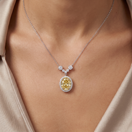 Lab-Created Yellow Diamond Halo Pendant Necklace | 8.44 CT Diamonds | 18K White Gold