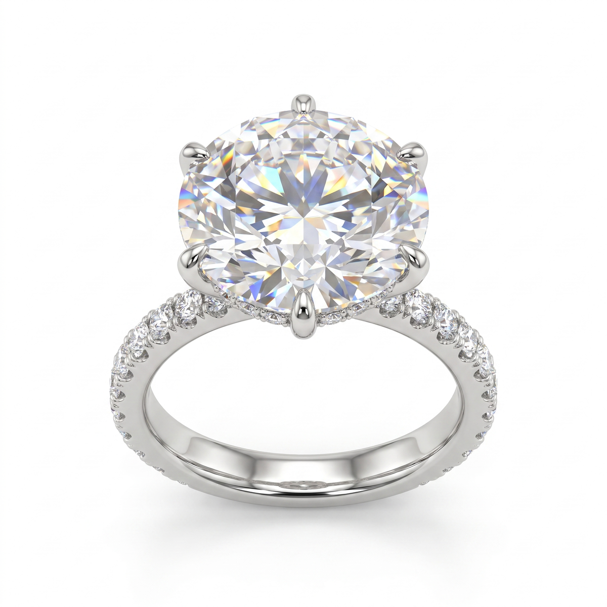 Lab-Created Round Diamond Solitaire Pavé Ring | 21.21 CT Diamonds | 18K White Gold Main image