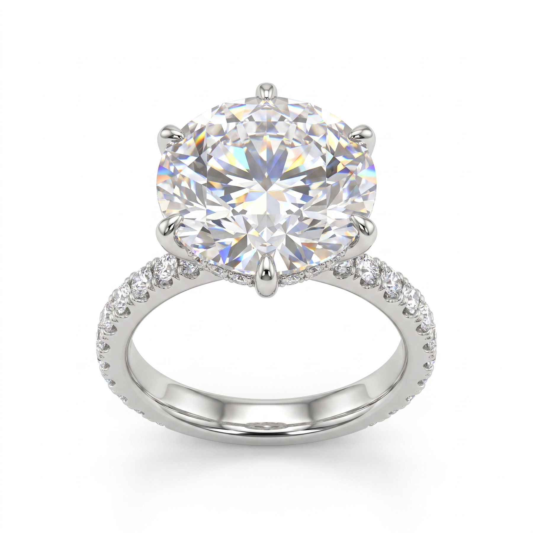 Lab-Created Round Diamond Solitaire Pavé Ring | 21.21 CT Diamonds | 18K White Gold