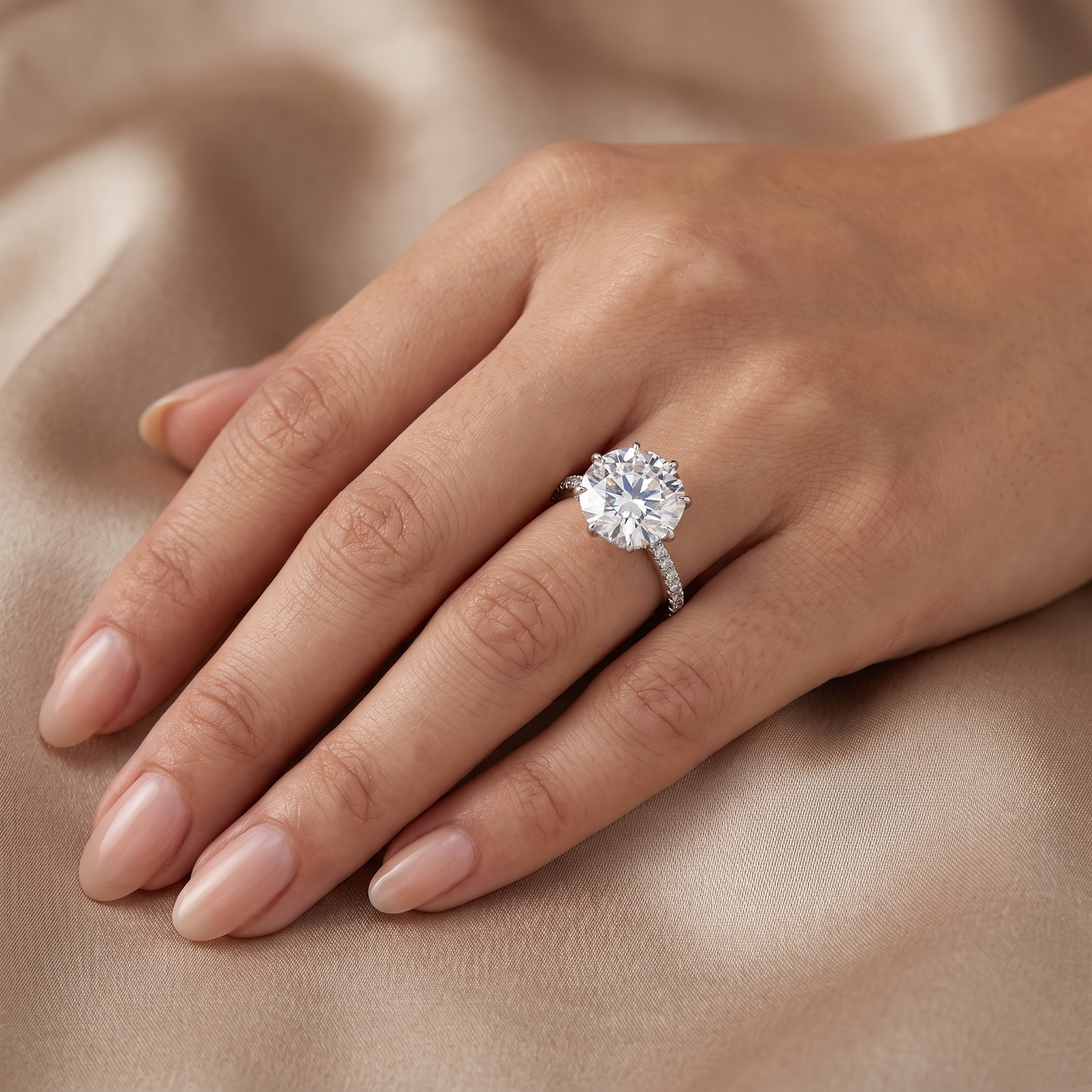 Lab-Created Round Diamond Solitaire Pavé Ring | 21.21 CT Diamonds | 18K White Gold Secondary image
