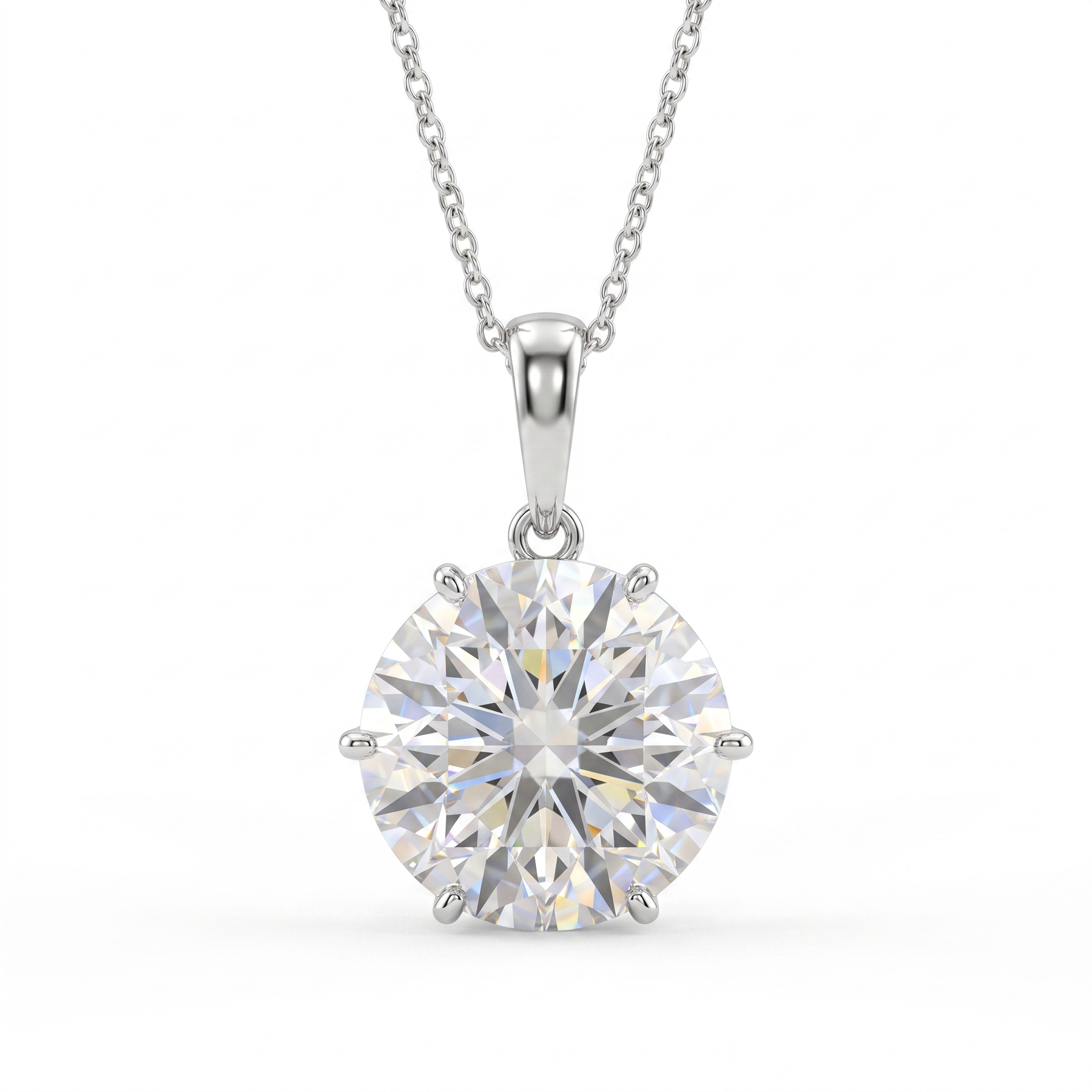 Lab-Created Round Diamond Solitaire Pendant Necklace | 12.00 CT Diamond | VS1 | 18K White Gold