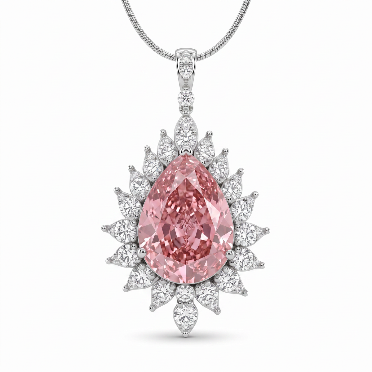 Lab-Created Pink Pear Diamond Halo Pendant Necklace | 9.00 CT Diamonds | 18K White Gold Main image