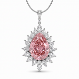 Lab-Created Pink Pear Diamond Halo Pendant Necklace | 9.00 CT Diamonds | 18K White Gold